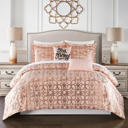 FIXTURESFIRST 9 Piece Sherwin Comforter Set, Blush - Queen Size FI1702427